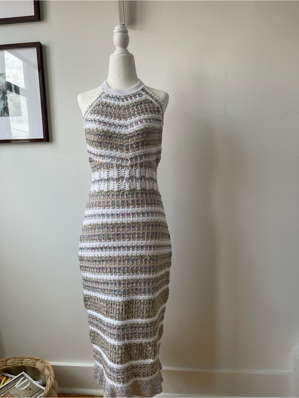 Halter Knit Stripe Midi Dress